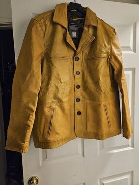 Leather Button-Front Jacket - Yellow